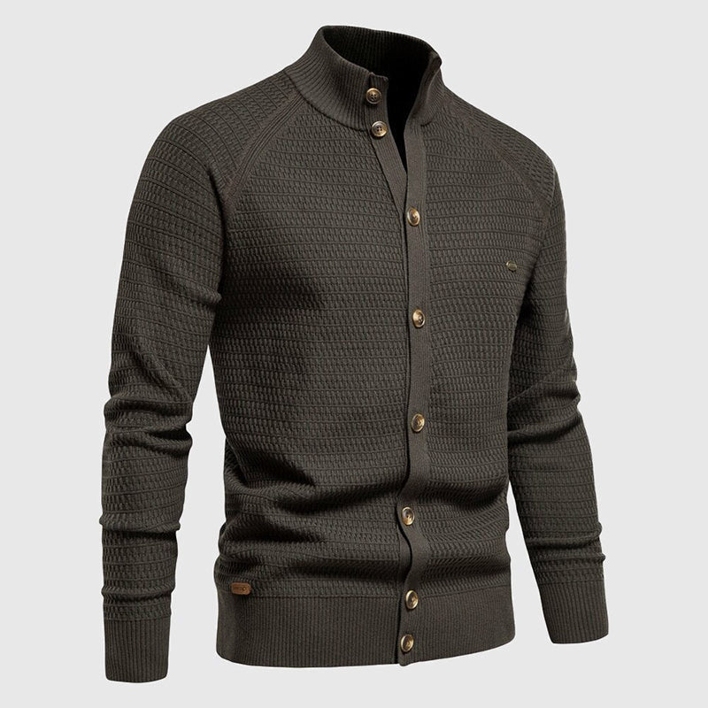 Cotton Knit Cardigan for Men with Stand Collar - Clarkandmorris