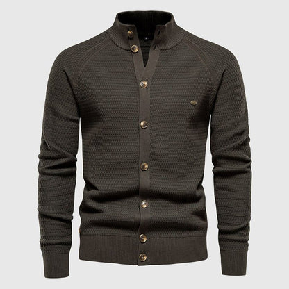 Cotton Knit Cardigan for Men with Stand Collar - Clarkandmorris