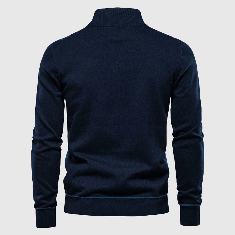 Cotton Sweater for Men with Argyle Pattern and Half - Zip Collar - Clarkandmorris