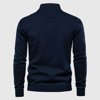 Cotton Sweater for Men with Argyle Pattern and Half - Zip Collar - Clarkandmorris