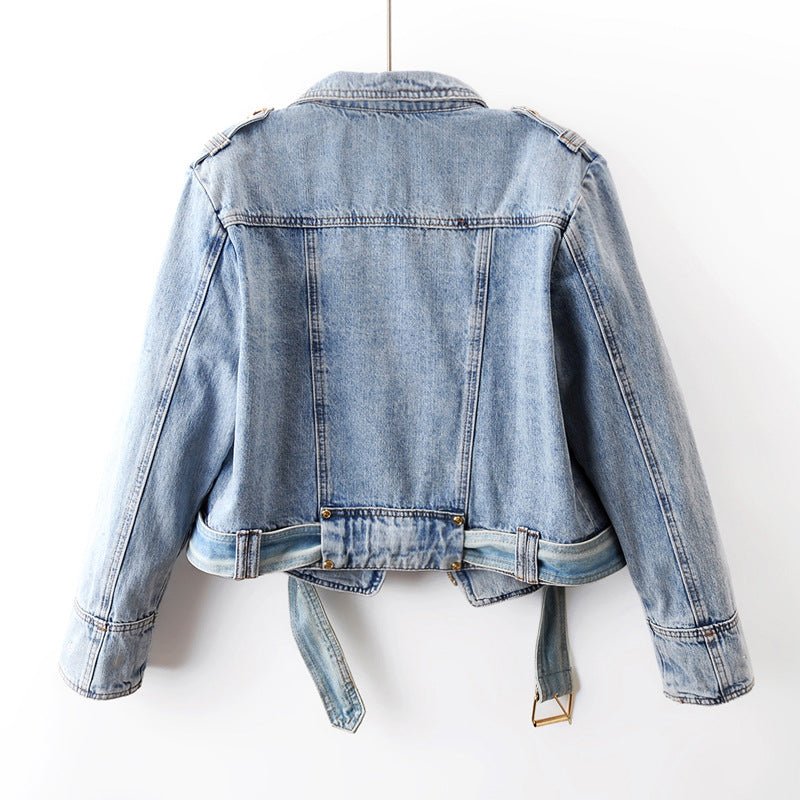 Cropped Denim Jacket for Women with Asymmetrical Zipper - Clarkandmorris