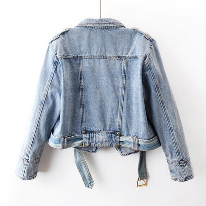 Cropped Denim Jacket for Women with Asymmetrical Zipper - Clarkandmorris