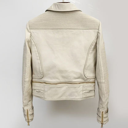 Cropped Faux Leather Motorcycle Jacket for Women with Detachable Edge - Clarkandmorris