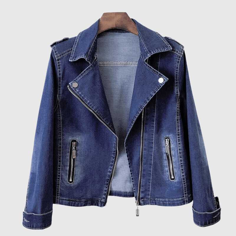 Denim Jacket for Women with Asymmetrical Front Zipper - Clarkandmorris