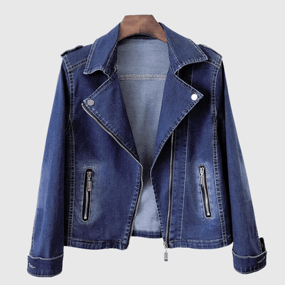 Denim Jacket for Women with Asymmetrical Front Zipper - Clarkandmorris