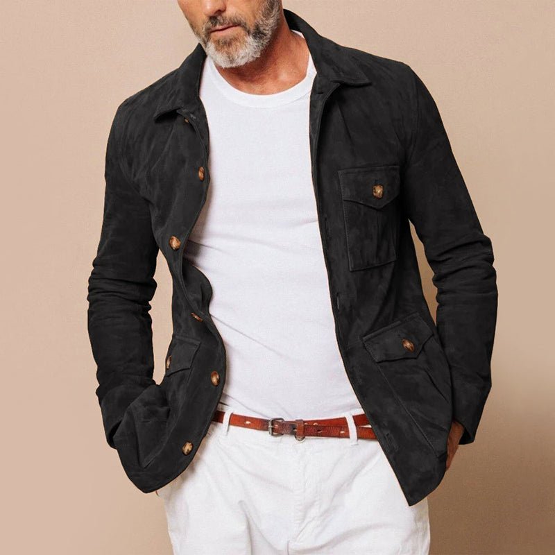 Faux Suede Jacket for Men with Multiple Pockets - Clarkandmorris