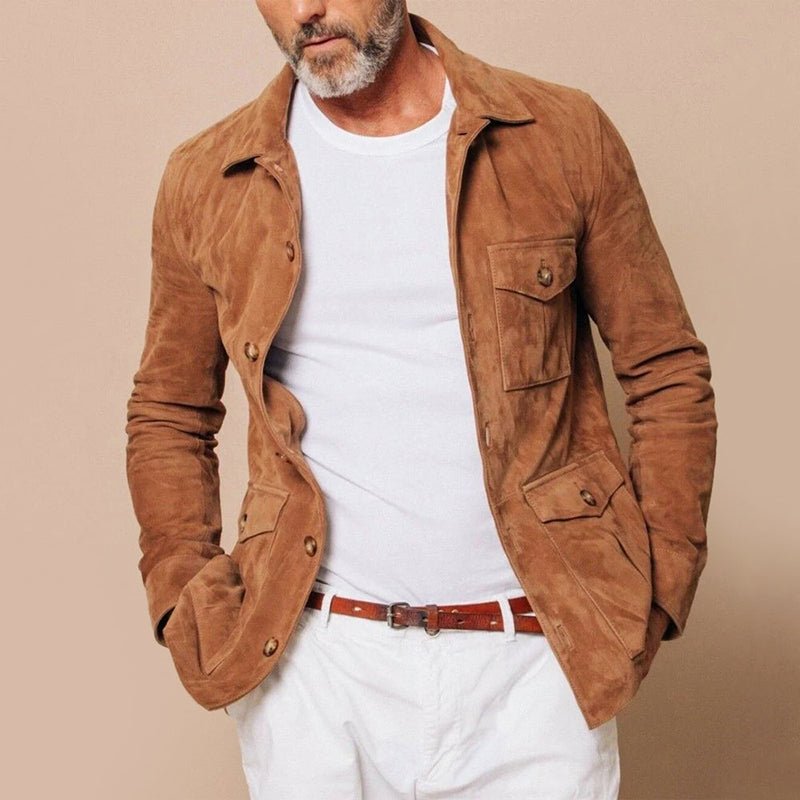 Faux Suede Jacket for Men with Multiple Pockets - Clarkandmorris