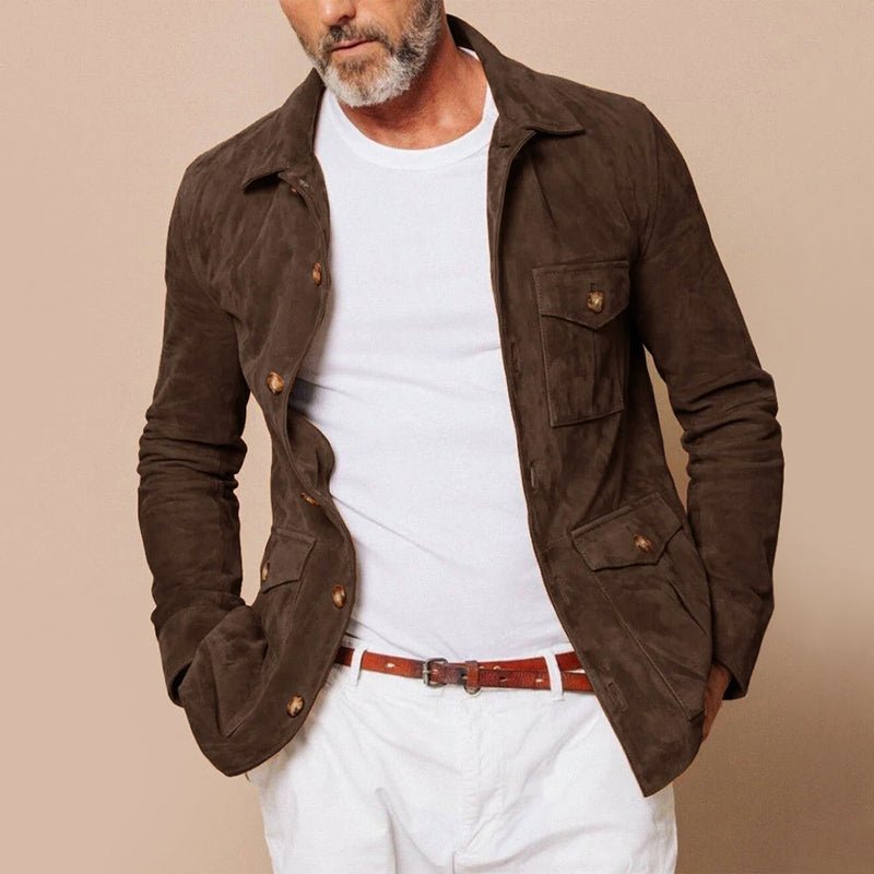 Faux Suede Jacket for Men with Multiple Pockets - Clarkandmorris