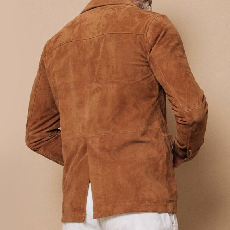Faux Suede Jacket for Men with Multiple Pockets - Clarkandmorris