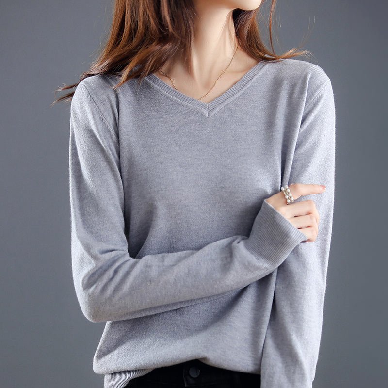 Fine - Knit V - Neck Sweater for Women - Clarkandmorris