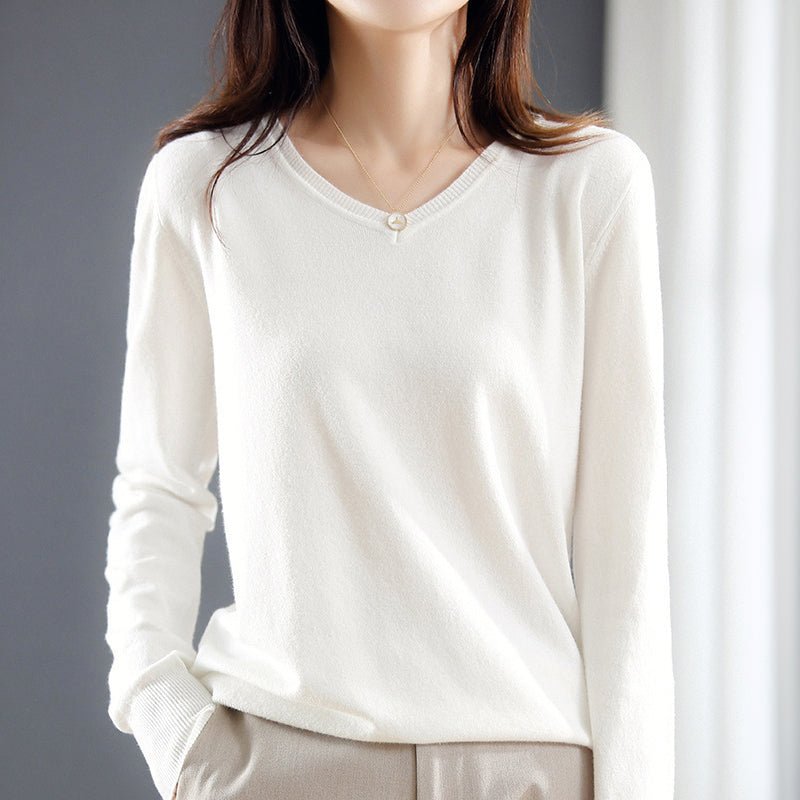Fine - Knit V - Neck Sweater for Women - Clarkandmorris