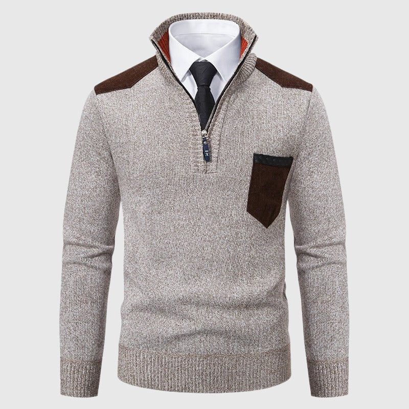 Knit Sweater for Men with Ribbed Accent Pocket and Shoulder Panels - Clarkandmorris