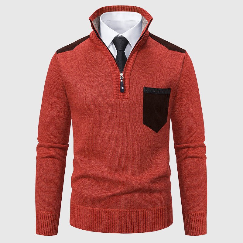 Knit Sweater for Men with Ribbed Accent Pocket and Shoulder Panels - Clarkandmorris