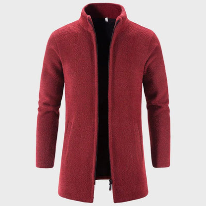 Long Plush Cardigan with Stand Collar for Men - Clarkandmorris