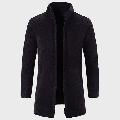 Long Plush Cardigan with Stand Collar for Men - Clarkandmorris