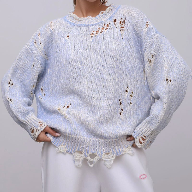 Loose - Fit Knit Sweater for Women with Distressed Detailing - Clarkandmorris