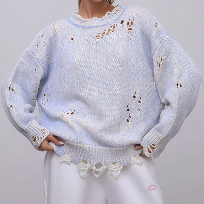 Loose - Fit Knit Sweater for Women with Distressed Detailing - Clarkandmorris