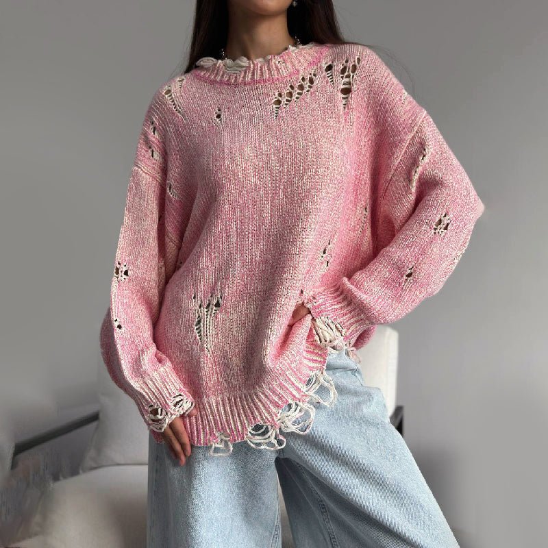 Loose - Fit Knit Sweater for Women with Distressed Detailing - Clarkandmorris