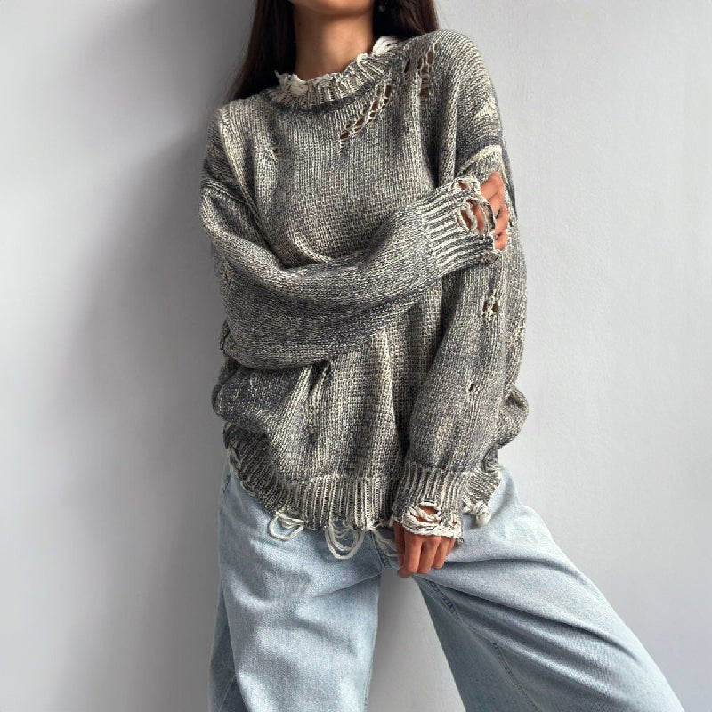 Loose - Fit Knit Sweater for Women with Distressed Detailing - Clarkandmorris