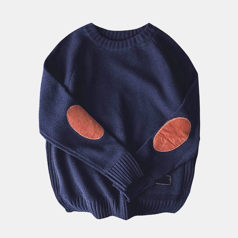Loose Fit Sweater for Men with Patchwork Elbows - Clarkandmorris