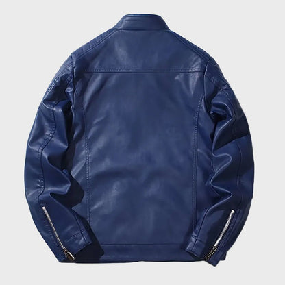 Motorcycle Leather Jacket for Men with Stand Collar - Clarkandmorris