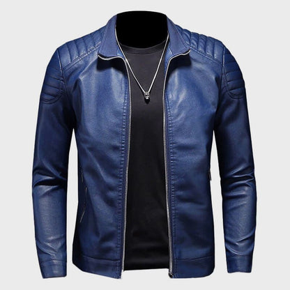Motorcycle Leather Jacket for Men with Stand Collar - Clarkandmorris