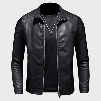 Motorcycle Leather Jacket for Men with Stand Collar - Clarkandmorris