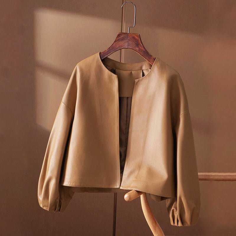 Open Front Faux Leather Jacket for Women - Clarkandmorris