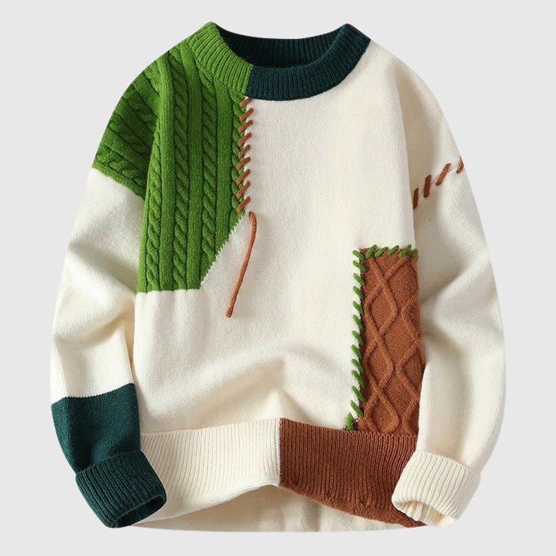 Patchwork Knit Sweater for Men with Round Neckline - Clarkandmorris