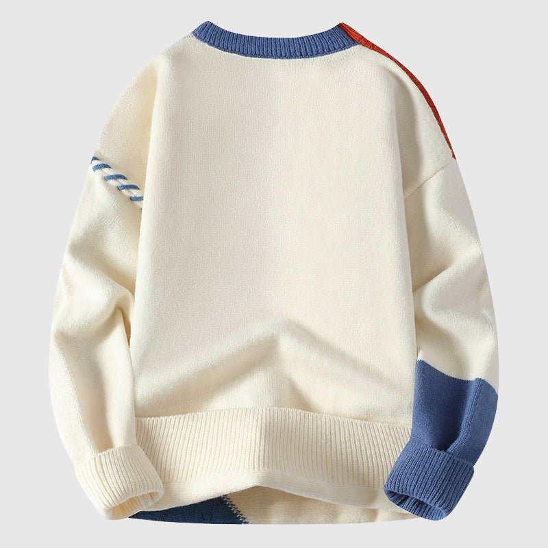 Patchwork Knit Sweater for Men with Round Neckline - Clarkandmorris