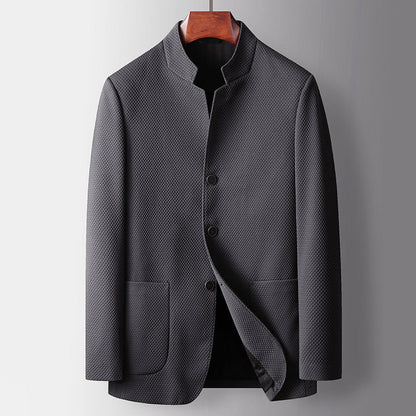 Single - Breasted Blazer Coat for Men with Stand Collar - Clarkandmorris
