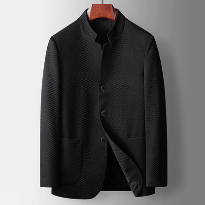 Single - Breasted Blazer Coat for Men with Stand Collar - Clarkandmorris