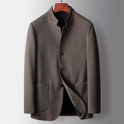 Single - Breasted Blazer Coat for Men with Stand Collar - Clarkandmorris
