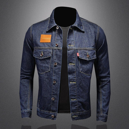 Slim - Fit Denim Jacket for Men with Turn - Down Collar - Clarkandmorris