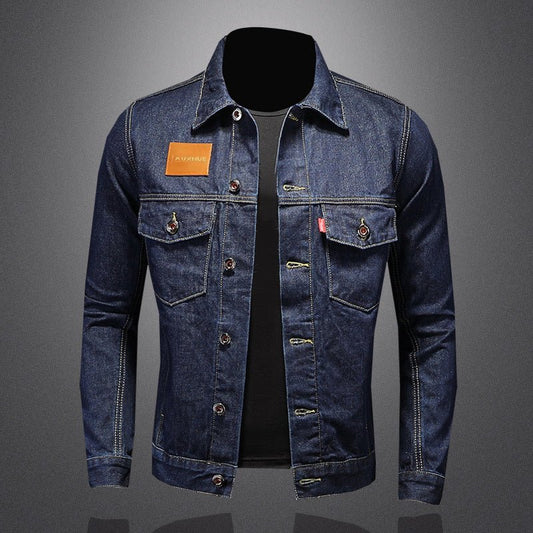 Slim - Fit Denim Jacket for Men with Turn - Down Collar - Clarkandmorris