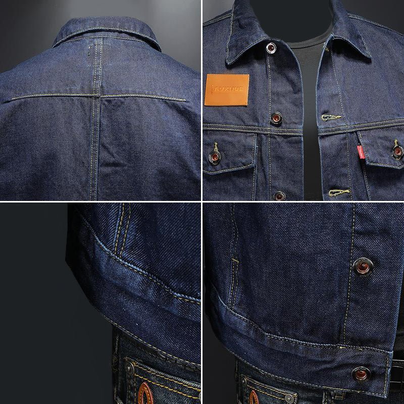 Slim - Fit Denim Jacket for Men with Turn - Down Collar - Clarkandmorris