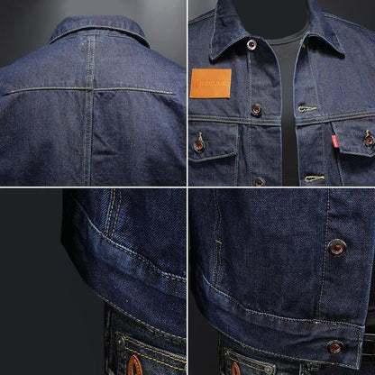 Slim - Fit Denim Jacket for Men with Turn - Down Collar - Clarkandmorris