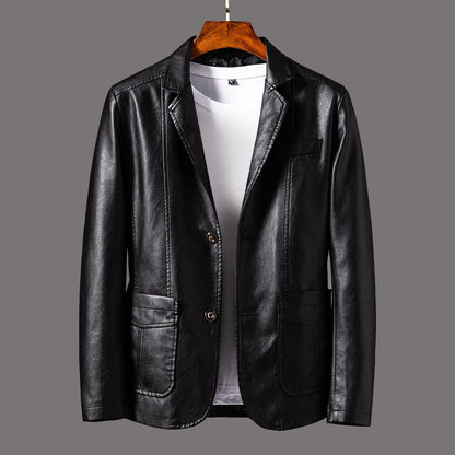 Slim - Fit Faux Leather Jacket for Men with Lapel Collar - Clarkandmorris
