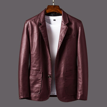 Slim - Fit Faux Leather Jacket for Men with Lapel Collar - Clarkandmorris