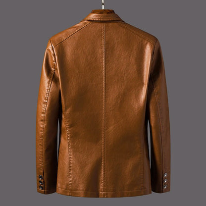 Slim - Fit Faux Leather Jacket for Men with Lapel Collar - Clarkandmorris