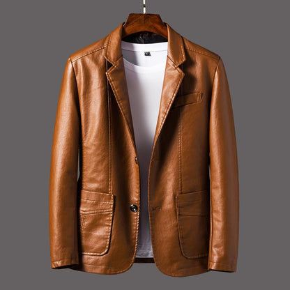 Slim - Fit Faux Leather Jacket for Men with Lapel Collar - Clarkandmorris