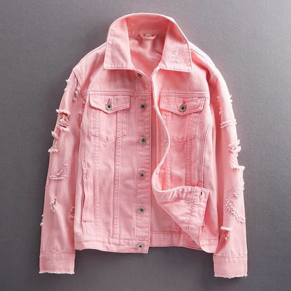 Solid - Color Denim Jacket with Distressed Sleeves for Men - Clarkandmorris