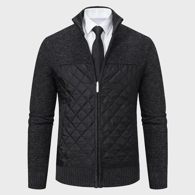 Stand Collar Cardigan for Men with Quilted Front Panel - Clarkandmorris