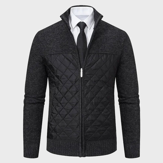 Stand Collar Cardigan for Men with Quilted Front Panel - Clarkandmorris