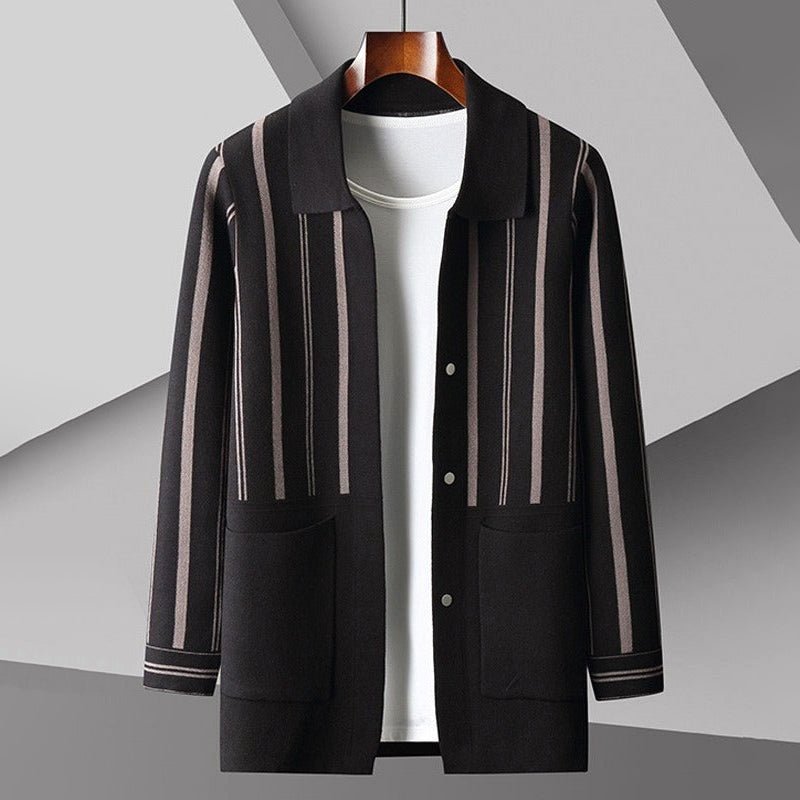 Striped Turn - Down Collar Knit Cardigan for Men - Clarkandmorris