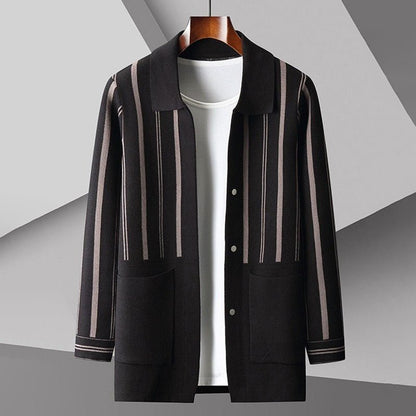 Striped Turn - Down Collar Knit Cardigan for Men - Clarkandmorris