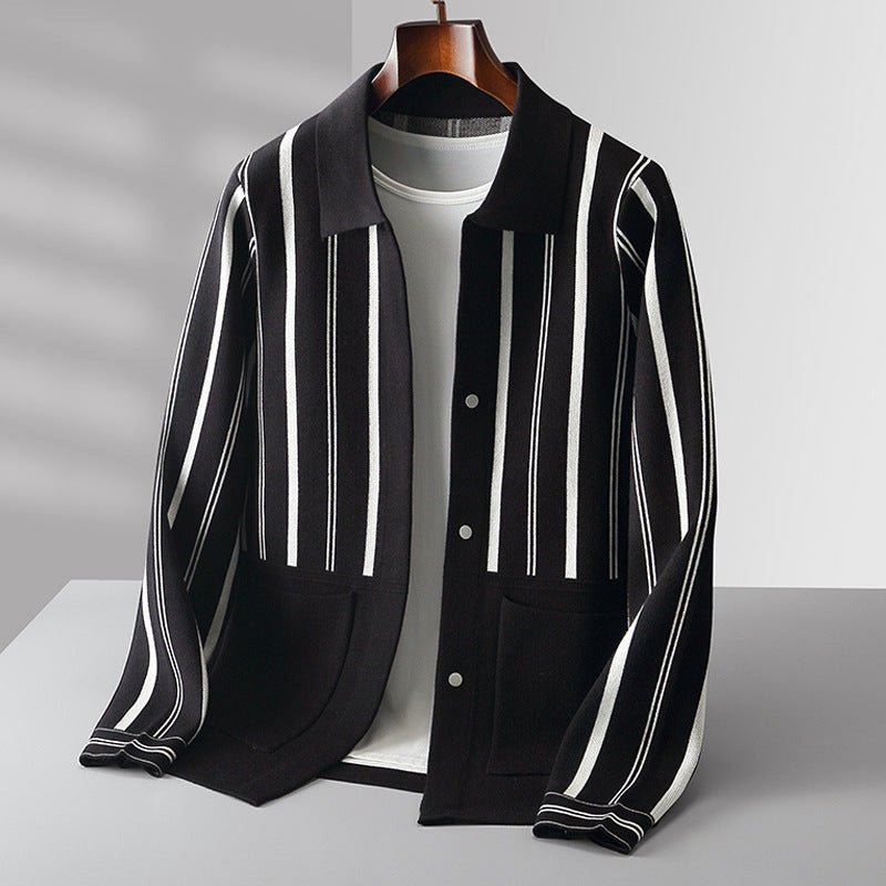 Striped Turn - Down Collar Knit Cardigan for Men - Clarkandmorris