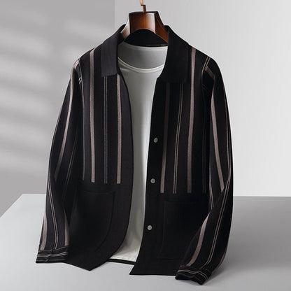 Striped Turn - Down Collar Knit Cardigan for Men - Clarkandmorris