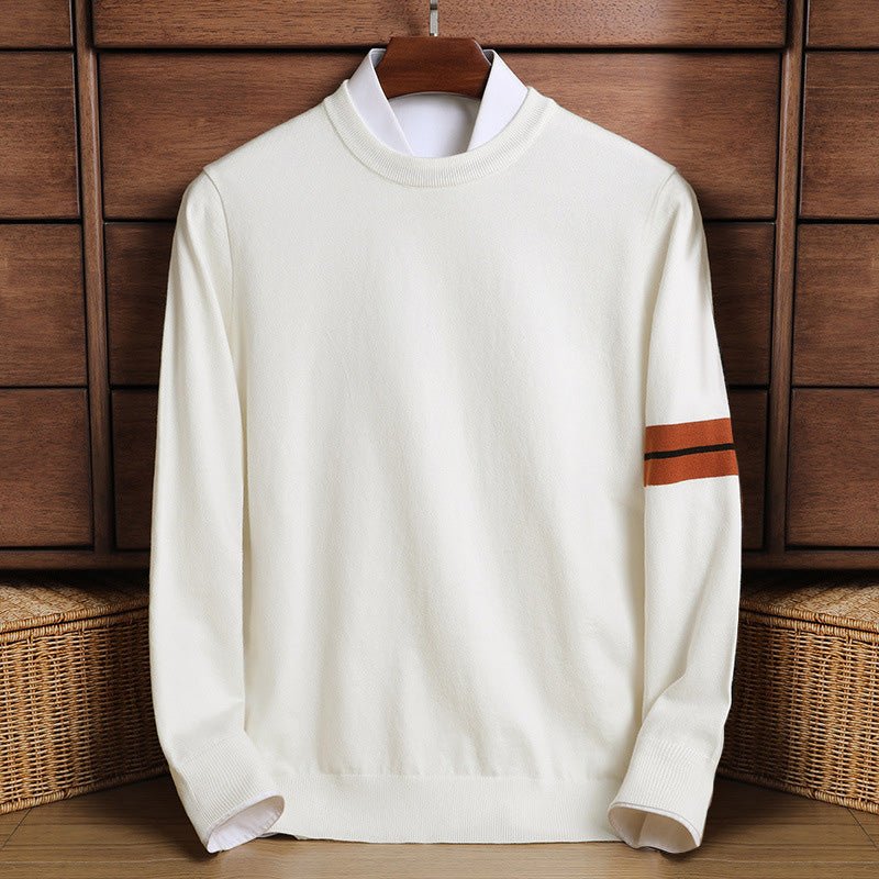 Sweater for Men with Crew Neck and Sleeve Stripes - Clarkandmorris