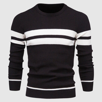 Wool - Blend Sweater for Men with Stripes and Geometric Rib Pattern - Clarkandmorris